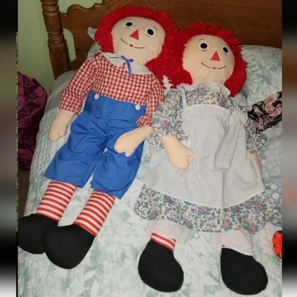 Vintage Large Raggedy Ann & Andy Dolls 35" Knickerbocker RARE